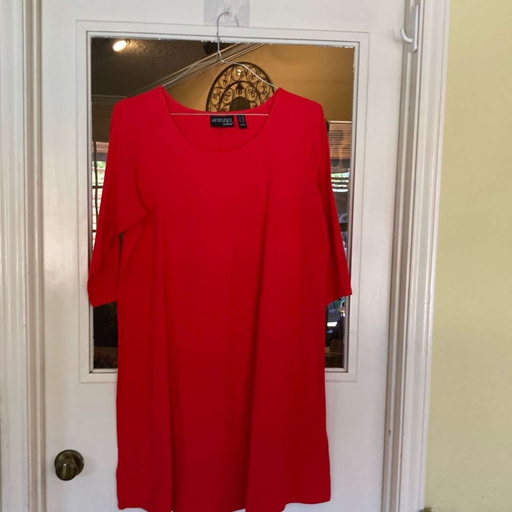 Red a line dress size 1X petite with three-quarter sleeves Never been worn